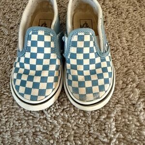 Vans Kids Blue and White Checkered Slip-On Sneakers
